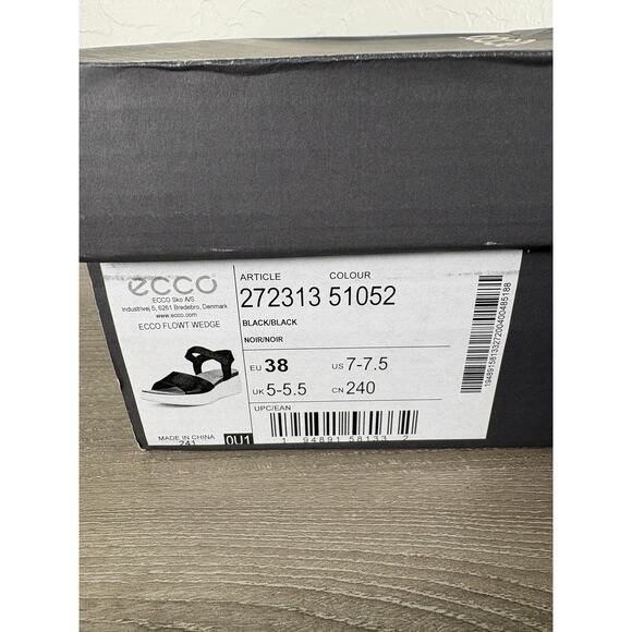 Ecco FlowT Wedge Platform Sandal- Black White Women's Size 38 US 7-7.5- NIB - Picture 8 of 8